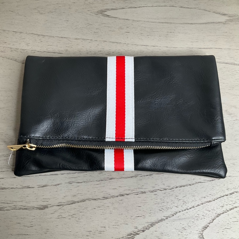 Funky Monkey Stripe Zipper Fold Over Clutch Purse Womens Casual Preppy Compact